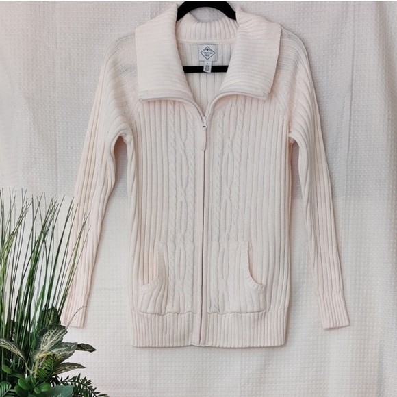 St. John's Bay Women's Cream Cable Knit Full Zip Sweater Size Large - Picture 1 of 8